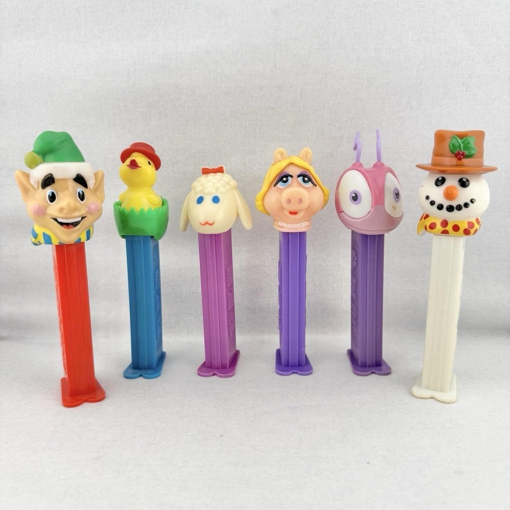Vintage Pez Dispenser Lot 6- Miss Piggy Lamb Chop Christmas Easter Bugz Muppets